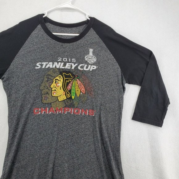 CHICAGO BLACKHAWKS Shirt Men’s 3/4 Sleeve Gray Large 2015 Stanley Cup - Picture 5 of 10
